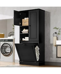 Casainc Tall Storage Cabinet with Adjustable Shelves, Flip-Out Basket and Enclosed Cabinets