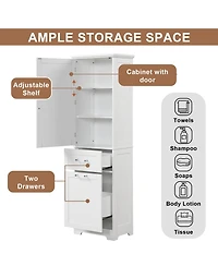 Casainc Tall Bathroom Storage Cabinet, Freestanding with Drawers and Adjustable Shelf
