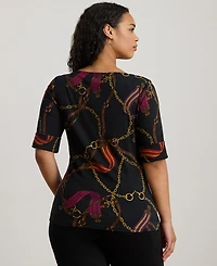 Lauren Ralph Plus Print Stretch Boat Neck T-Shirt