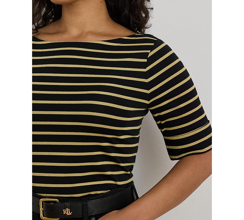Lauren Ralph Lauren Plus Size Metallic Striped Boat Neck T-Shirt