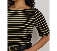 Lauren Ralph Lauren Plus Size Metallic Striped Boat Neck T-Shirt