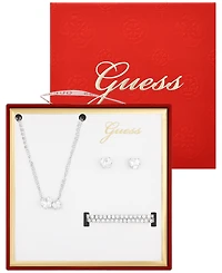 Guess 3-Pc. Cubic Zirconia Gold-Tone Heart Necklace, Stud Earrings, and Bracelet Gift Set