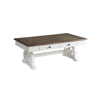 Intercon Coffee Table, 50x28x19 in Rustic White & French Oak