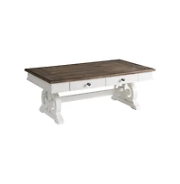Intercon Coffee Table, 50x28x19 in Rustic White & French Oak