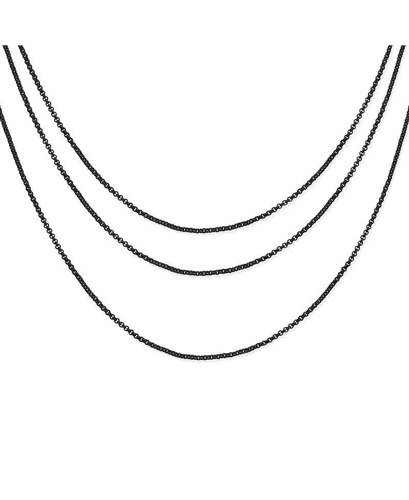Bling Jewelry Set of 3 Dainty Rolo Cable Chain Necklace Black Stainless Steel 18, 20 & 24 Inch