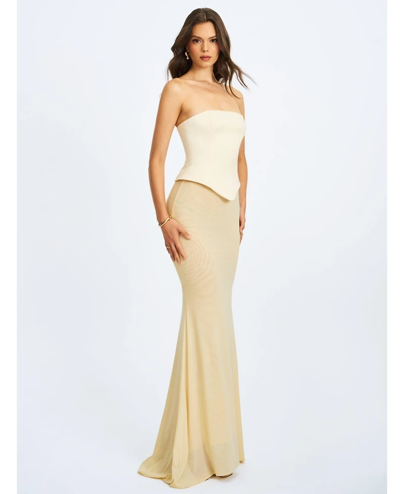 Miss Circle Women's Adelina Butter Yellow Peplum Mermaid Gown with Lace-up Back