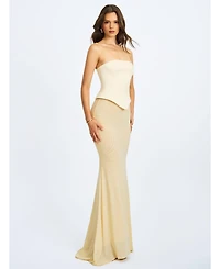 Miss Circle Women's Adelina Butter Yellow Peplum Mermaid Gown with Lace-up Back