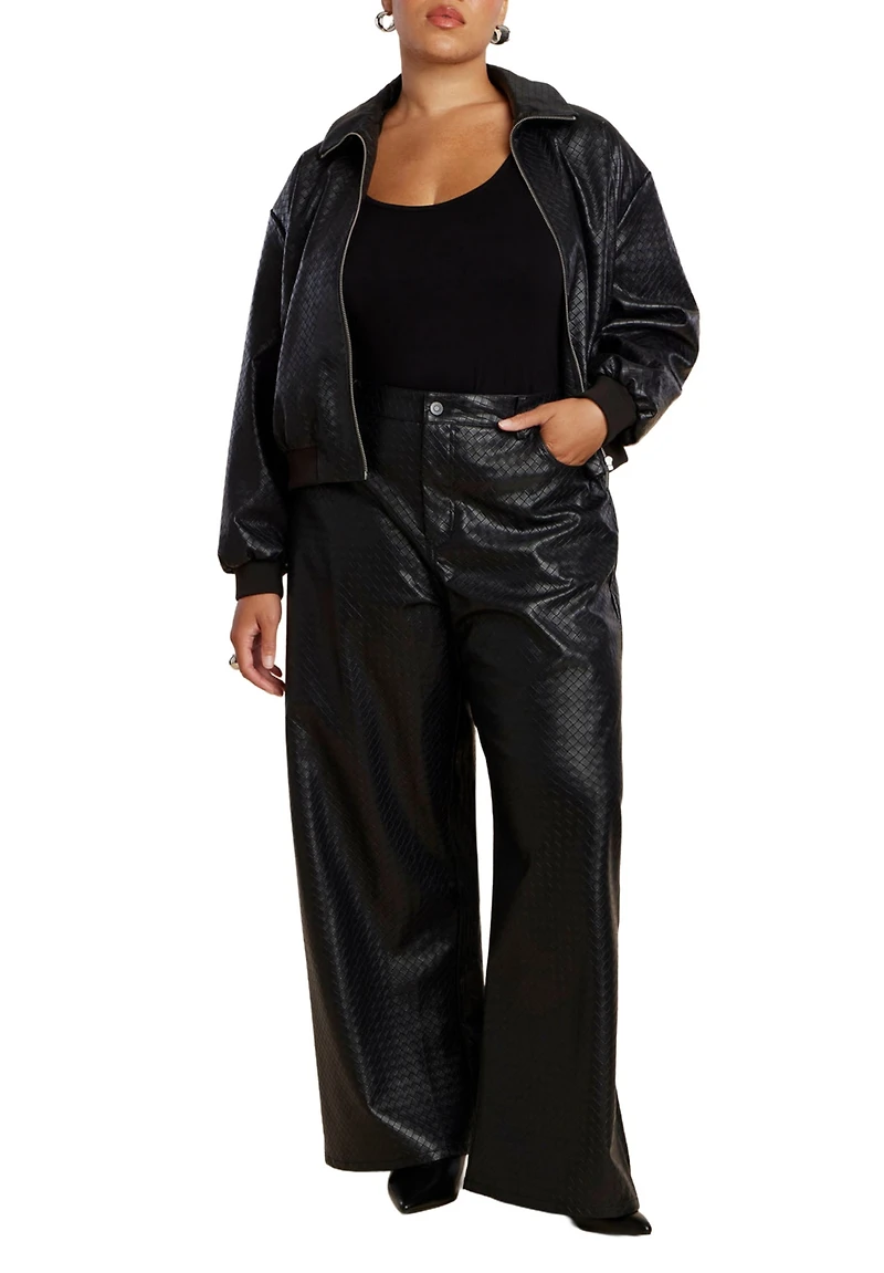 Eloquii Women's Plus Basket Weave Faux Leather Wide Leg Pant