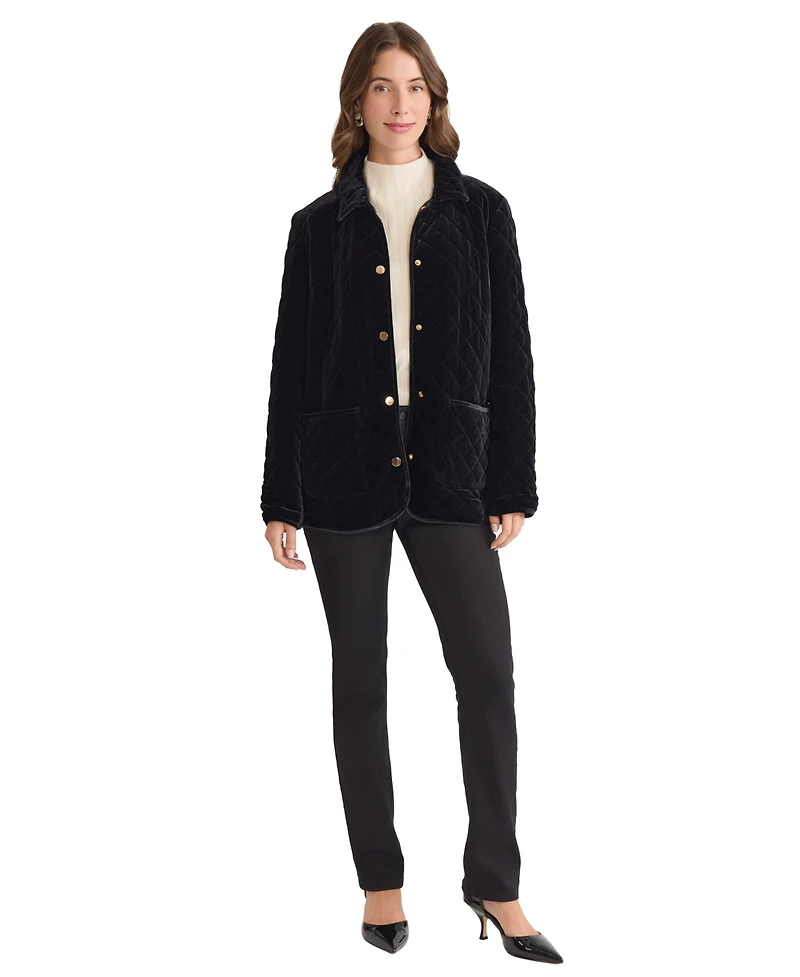 Jones New York Women's Quilted Velvet Snap-Front Jacket