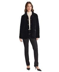 Jones New York Women's Quilted Velvet Snap-Front Jacket
