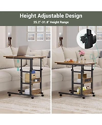 Aheaplus Height Adjustable C Table with Usb Port and Wheels