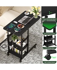 Aheaplus Height Adjustable C Table with Usb Port and Wheels