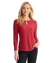 Jones New York Womens Printed Keyhole Top