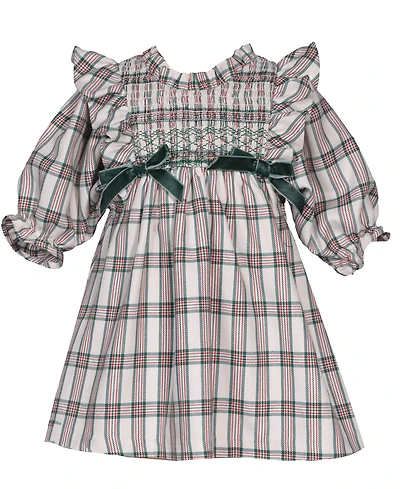 Bonnie Baby Girls 2 Piece Ruffle Neck Smocked Plaid Dress and Panty Set