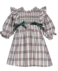 Bonnie Baby Girls 2 Piece Ruffle Neck Smocked Plaid Dress and Panty Set