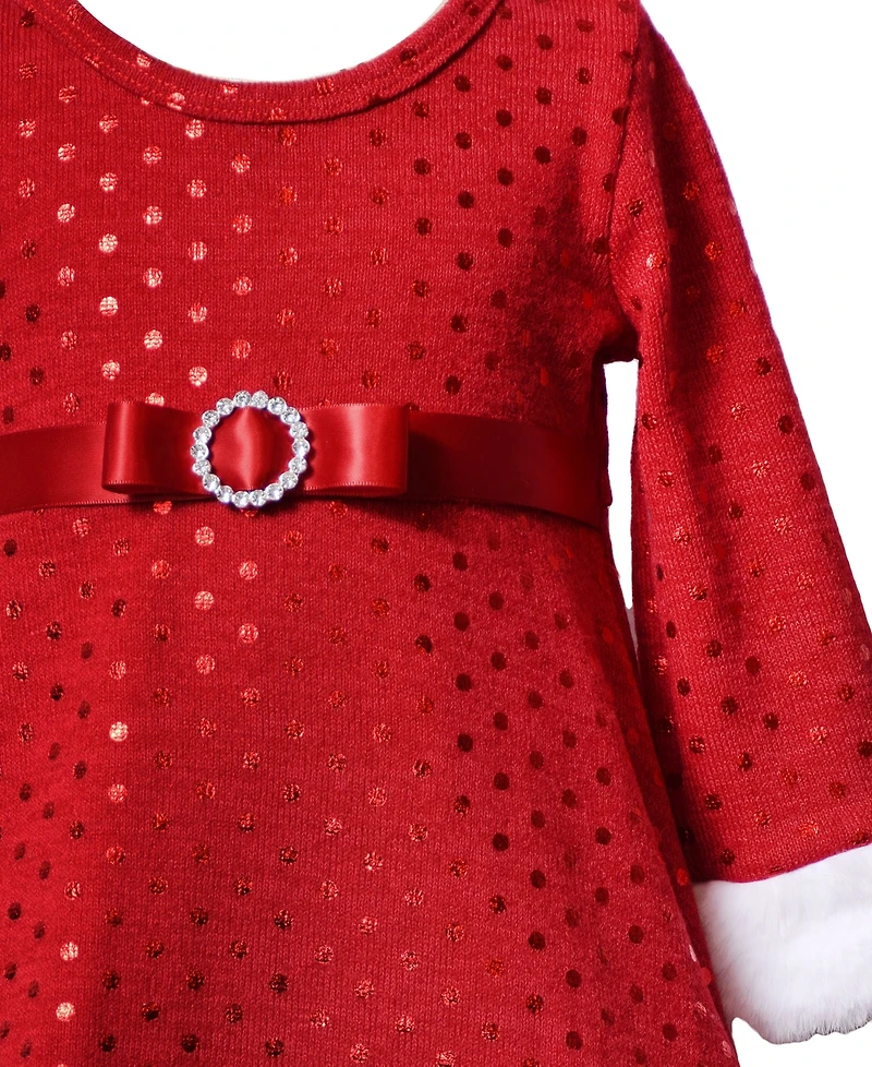 Bonnie Baby Girls Long Sleeve Foiled Dot Santa Dress