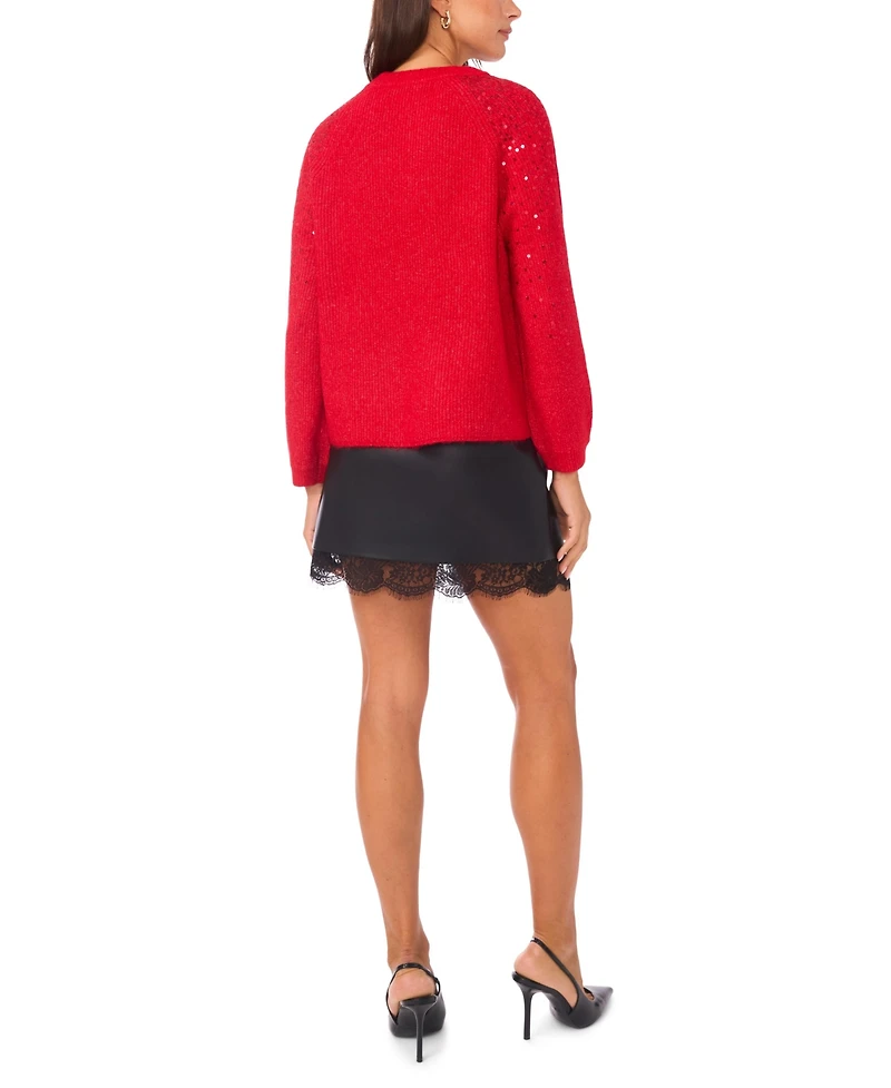 Vince Camuto Women's Cozy Crewneck Sequined Raglan-Sleeve Sweater