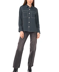 Vince Camuto Women's Contrast Stitch Button Front Collared Top