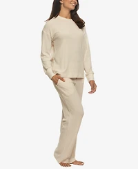 Felina Women's Regular Serena Crew Neck Pullover Brushed Rib Lounge Set