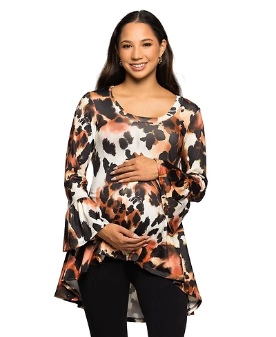 24seven Comfort Apparel Women's Maternity Scoop Neck Bell Sleeve Top