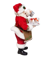 Kurt Adler 10.5-Inch Fabriche Santa with Oversized "I Love Coffee" Cup and Creamer