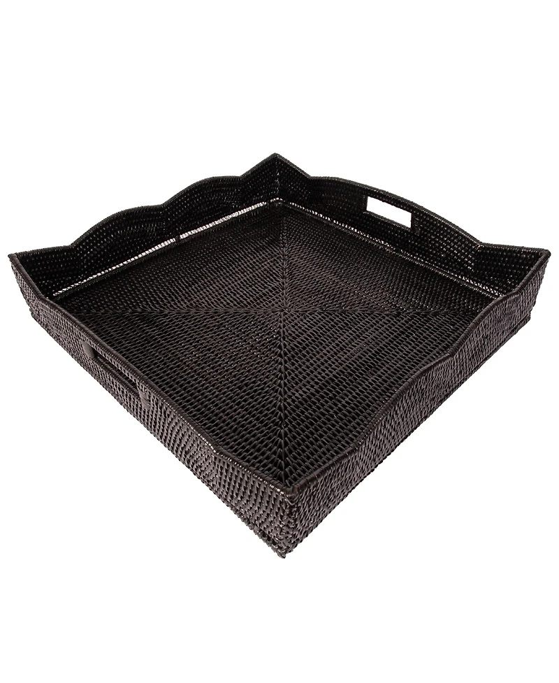 Artifacts Rattan Scallop Collection Square Tray With Cutout Handles