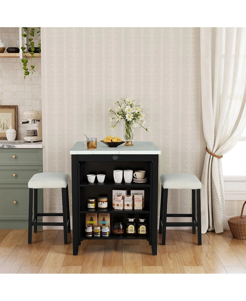 Boyel Living 3-Piece Bar Table and Chairs Set Lvory Tall Dining Table with Usb and Upholstered Bar Stool for Living Room Kitchen