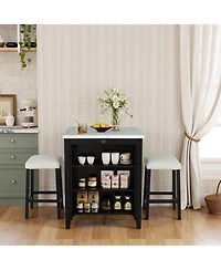 Boyel Living 3-Piece Bar Table and Chairs Set Lvory Tall Dining Table with Usb and Upholstered Bar Stool for Living Room Kitchen