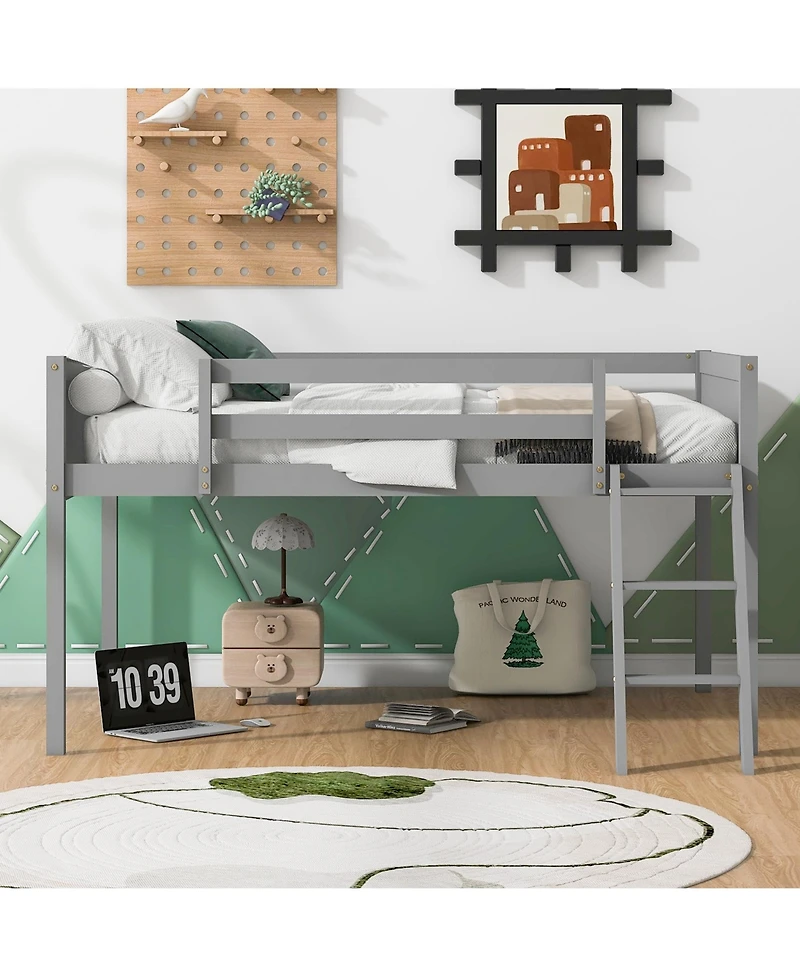 Full Wood Low Loft Bed With Ladder, Ladder Can Be Placed On The Left Or Right