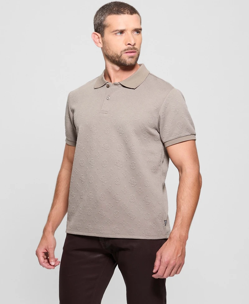 Guess Men's Peony Relaxed Fit Short Sleeve Quatro G Polo Sweater