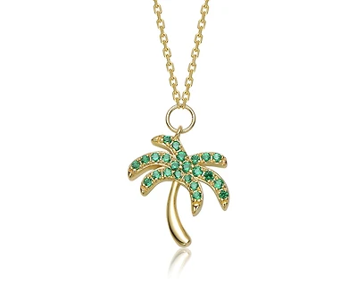 Rachel Glauber 14K Gold Plated with Green Cubic Zirconia Palm Shaped Drop Necklace