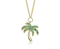 Rachel Glauber 14K Gold Plated with Green Cubic Zirconia Palm Shaped Drop Necklace