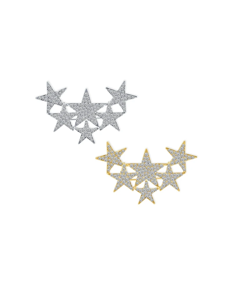Bling Jewelry Set of 2 Large Celestial Rock Star Crystal Stars Brooch Pin Silver Gold Plated