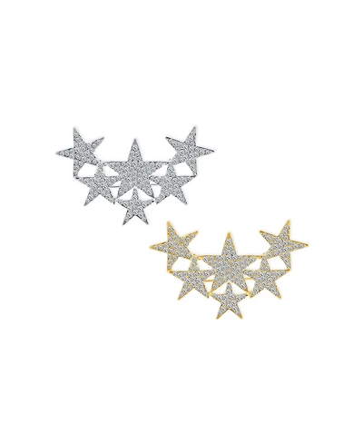Bling Jewelry Set of 2 Large Celestial Rock Star Crystal Stars Brooch Pin Silver Gold Plated