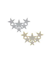 Bling Jewelry Set of 2 Large Celestial Rock Star Crystal Stars Brooch Pin Silver Gold Plated