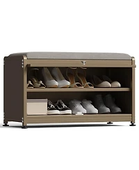 Mega Casa Shoe Storage Bench with Cushion, Modern Flip-Down Cabinet & Sturdy Metal Frame for Entryway Seating
