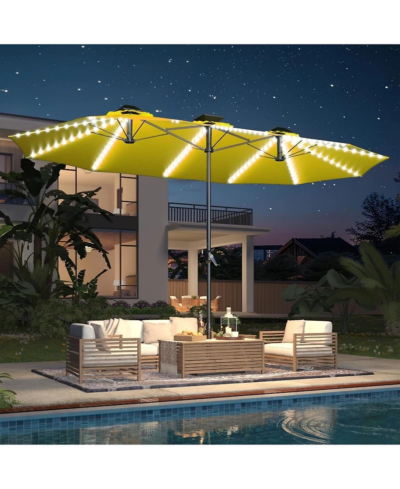 Aecojoy 15ft Patio Double-Sided Umbrella, 156 Pcs Solar Led Light Outdoor Large Umbrella