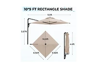 Aecojoy 10FT Large Patio Umbrella with Solar Lights, Rectangle Wall Mounted Outdoor