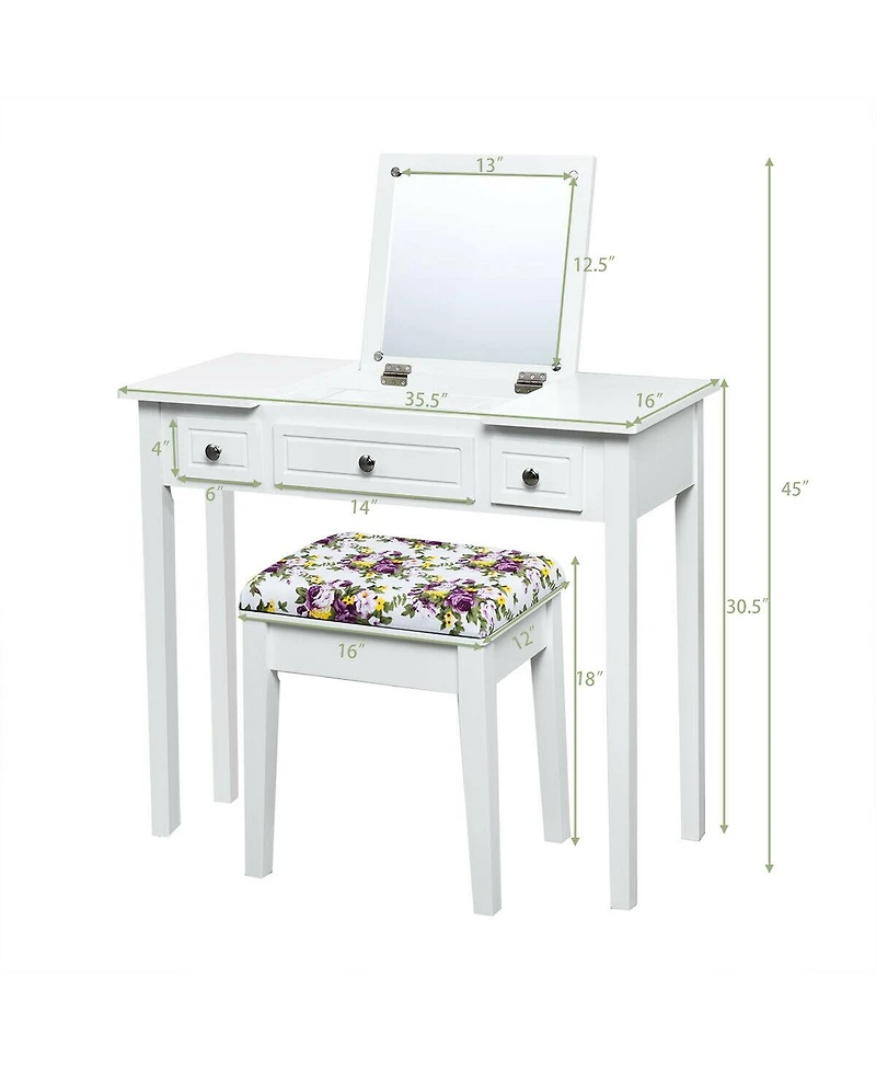 Volenca Vanity Dressing Table Set with Flip Top Mirror and 3 Drawers