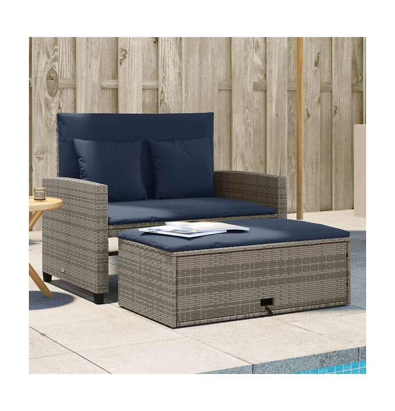 Patio Sofa Grey and Navy Blue Pe rattan and powder-coated steel