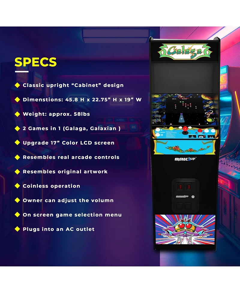 Arcade1Up Galaga Deluxe 14 in 1 Arcade Game Machine 5-Foot Stand-Up Cabinet