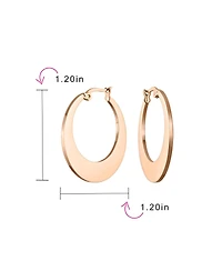 Bling Jewelry Set of 2 Flat Oval Hoop Huggie Earrings Black Rose Gold Plated Steel 1.25 Inch