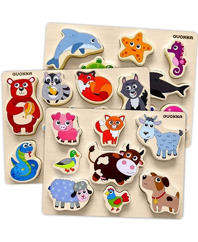 Quokka 3x25 Pcs Chunky Wooden Puzzles for Toddlers 2-4 Ages