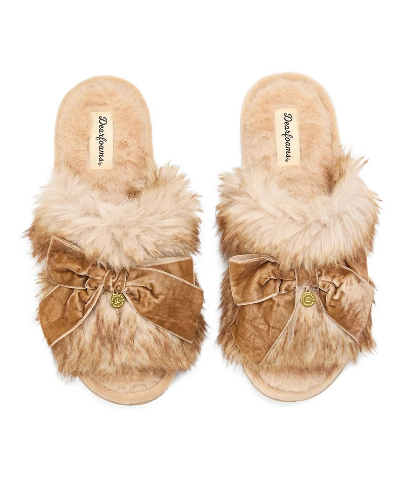 Dearfoams Women's Bianca Pile Slide Slipper with Bow