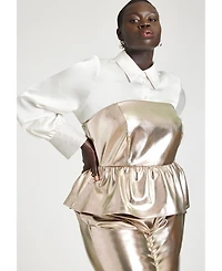 Eloquii Women's Strapless Faux Leather Peplum Top