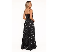 Petal and Pup Women's Naira Pleated Maxi Dress - Black Polka Dot 14