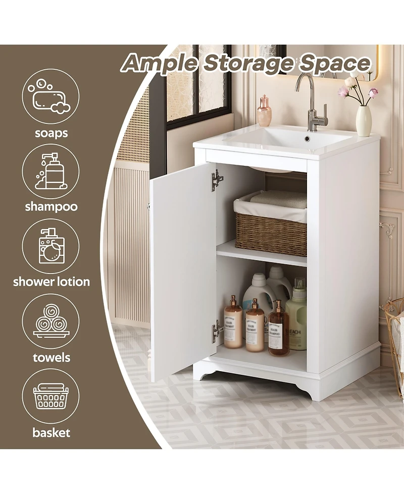 Casainc 20-Inch Bathroom Vanity with Ceramic Sink, Freestanding Single Vanity, Soft-Close Door & Adjustable Shelf