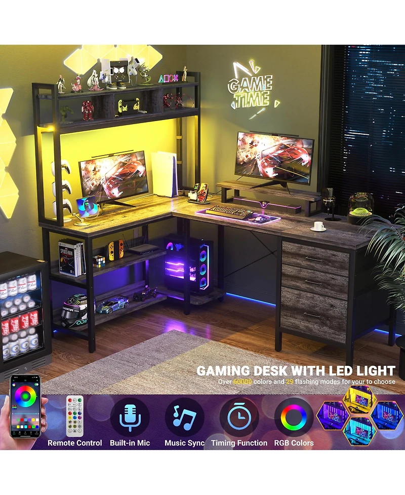 Aheaplus 59'' W L-Shaped Computer Desk with Tall Hutch,Corner