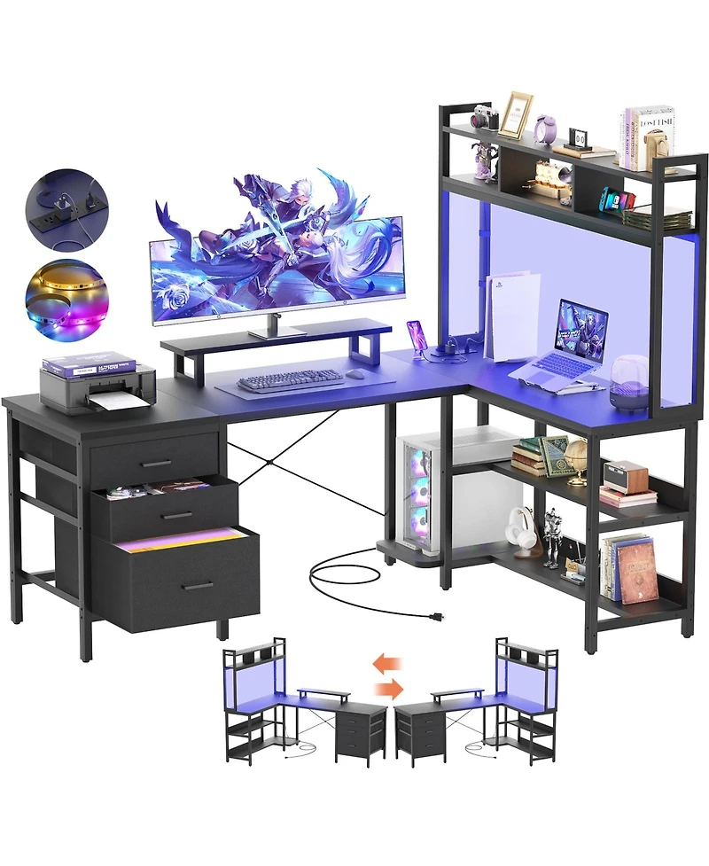 Aheaplus 59'' W L-Shaped Computer Desk with Tall Hutch,Corner