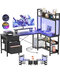 Aheaplus 59'' W L-Shaped Computer Desk with Tall Hutch,Corner